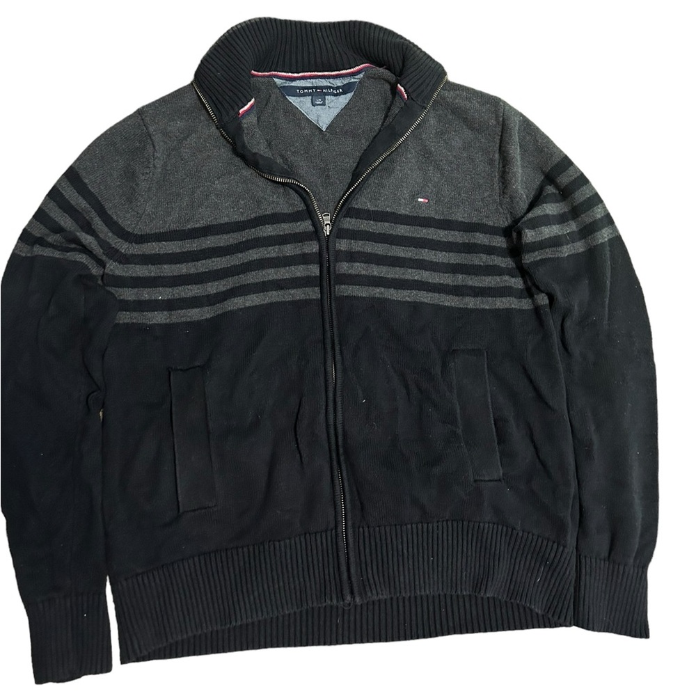 Tommy Hilfiger black and grey zip up sweater